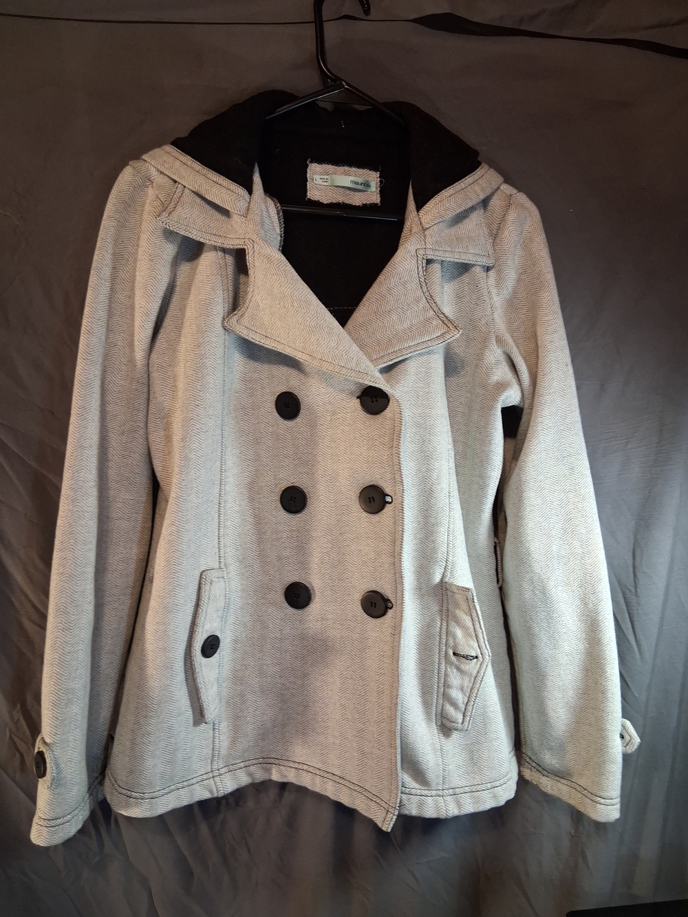 Maurices Light Gray Hooded Double-Breasted Pea Coat